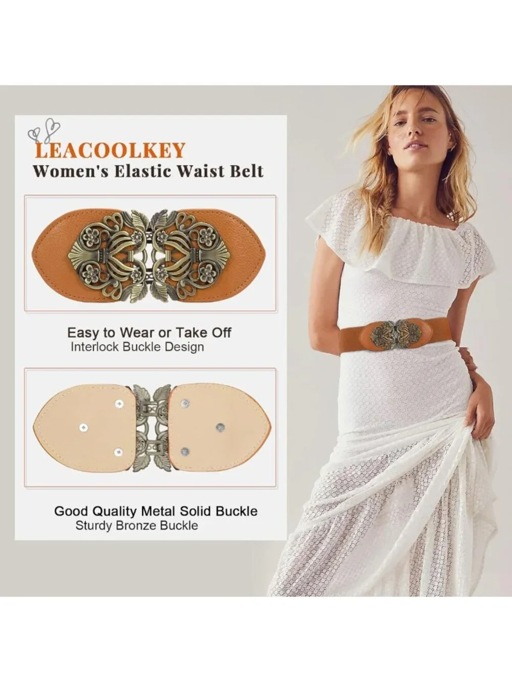 Vintage Wide Waist Belts for Women - 4 Pack Elastic Cinch Belts with Retro